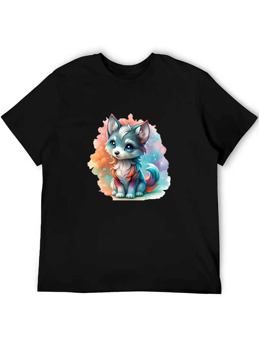 Cute Chibi Grey Wolf For Wolf Lovers - White Essential Cotton Tee For Daily Outfits – Unisex Style