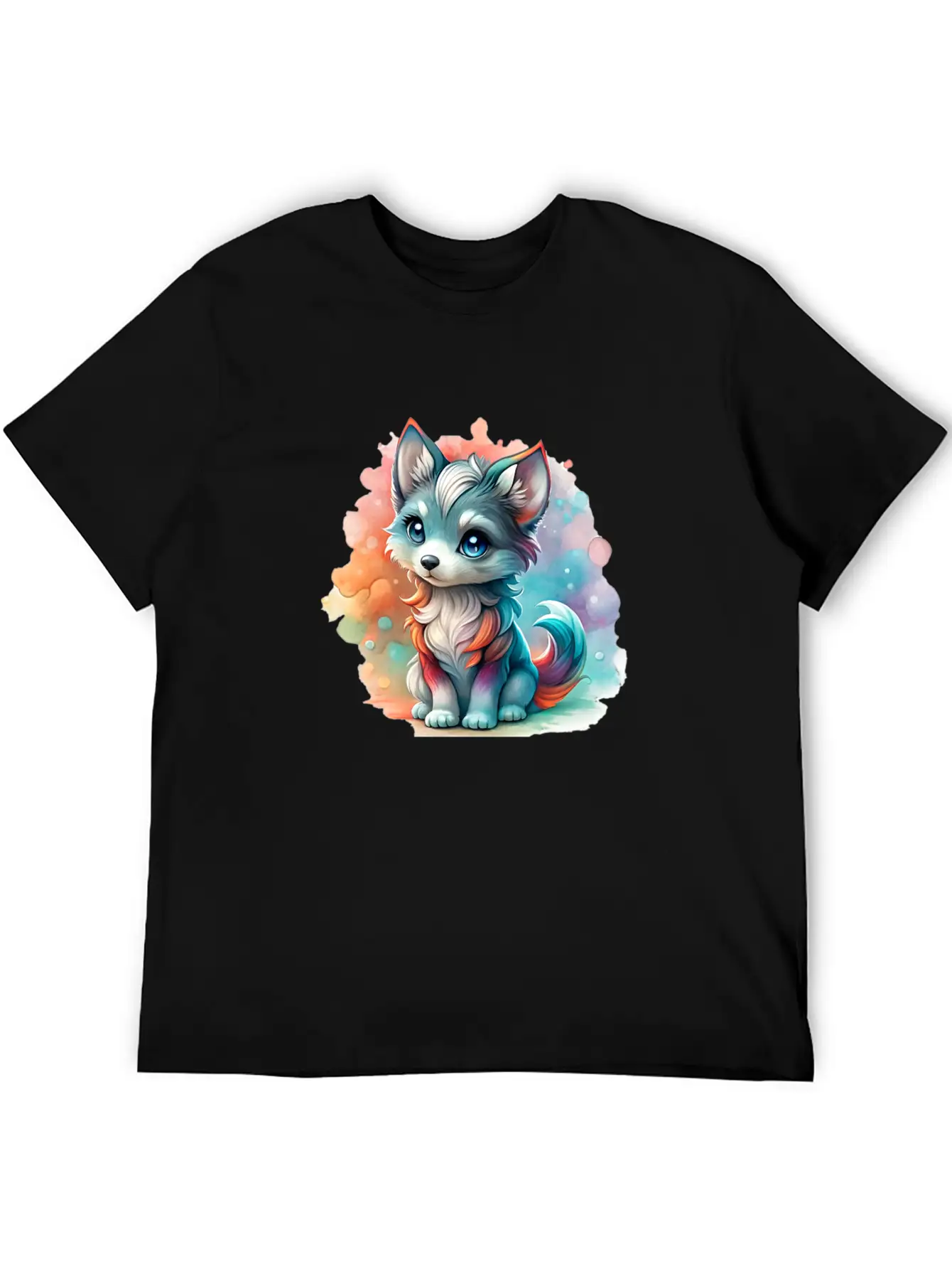 Cute Chibi Grey Wolf For Wolf Lovers - White Essential Cotton Tee For Daily Outfits – Unisex Style