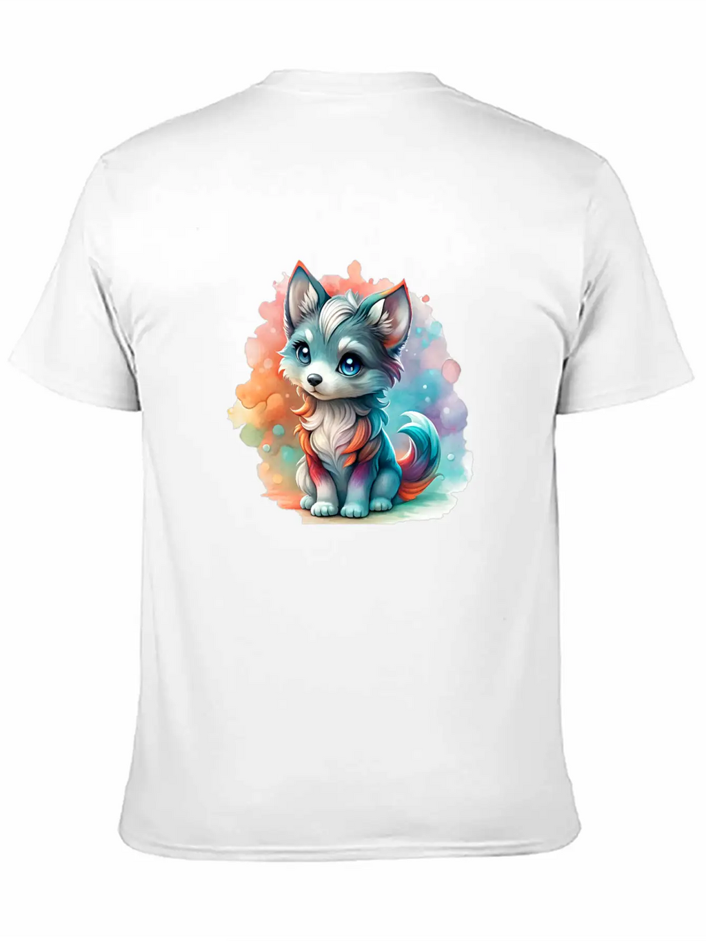 Cute Chibi Grey Wolf For Wolf Lovers - White Essential Cotton Tee For Daily Outfits – Unisex Style