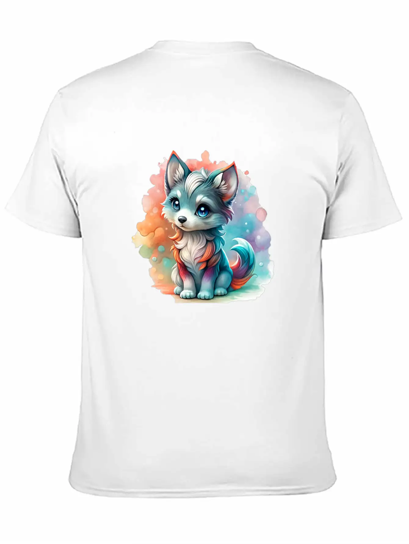 Cute Chibi Grey Wolf For Wolf Lovers - White Essential Cotton Tee For Daily Outfits – Unisex Style