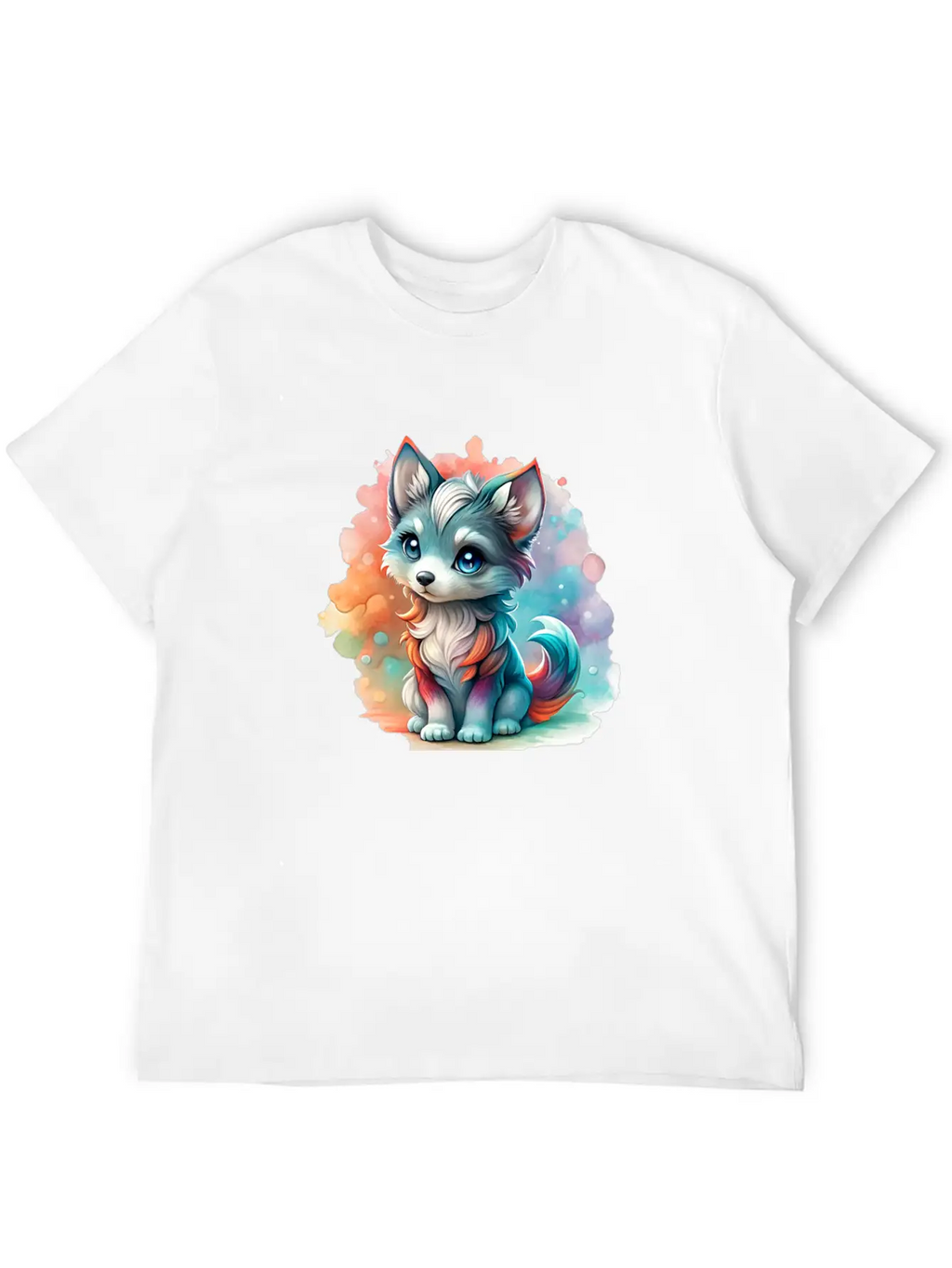 Cute Chibi Grey Wolf For Wolf Lovers - White Essential Cotton Tee For Daily Outfits – Unisex Style