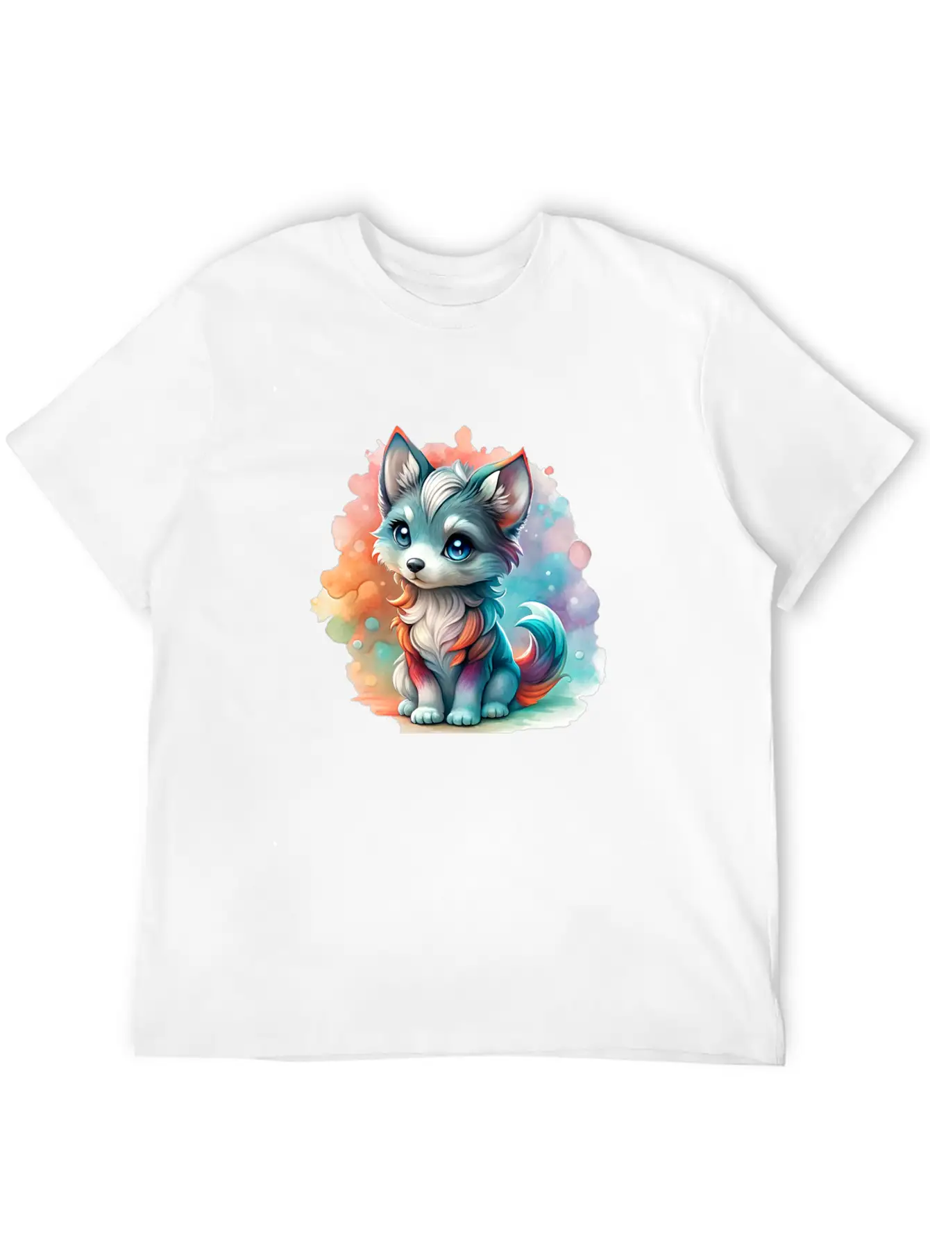 Cute Chibi Grey Wolf For Wolf Lovers - White Essential Cotton Tee For Daily Outfits – Unisex Style