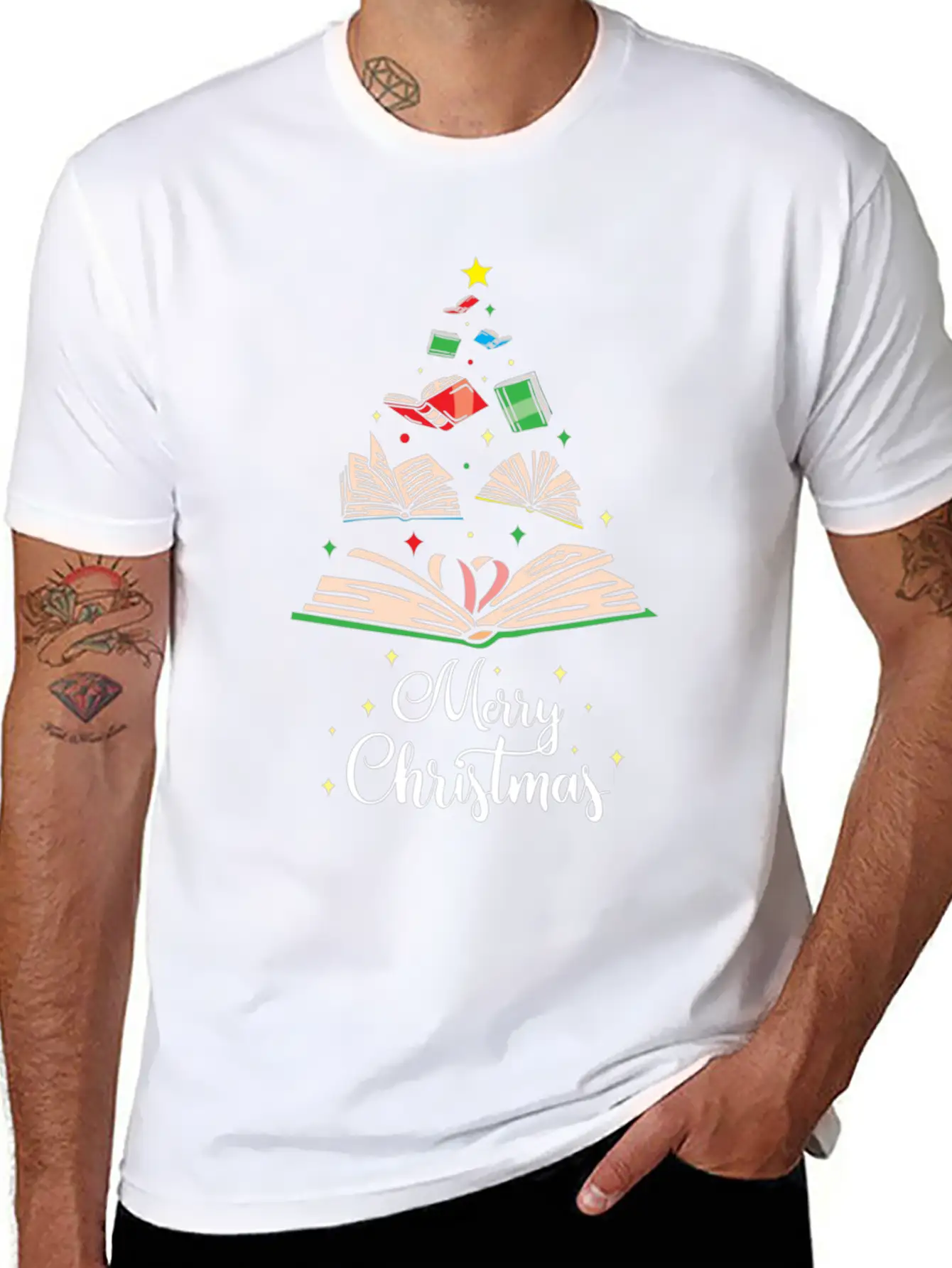 Cute Christmas Tree Books Clothing Book Lover Gift Unisex Casual T-Shirt – Clean Design For Daily Comfort