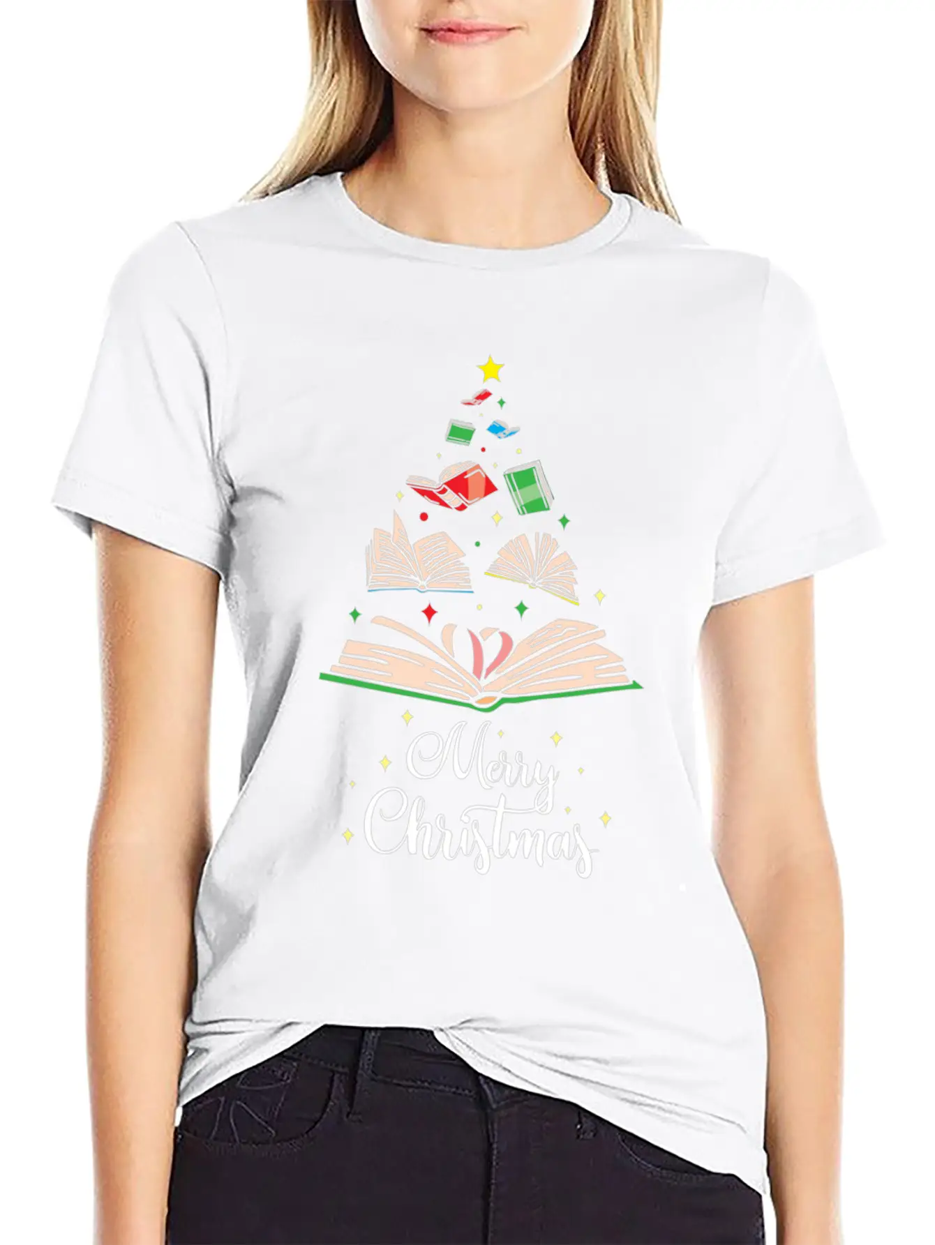 Cute Christmas Tree Books Clothing Book Lover Gift Unisex Casual T-Shirt – Clean Design For Daily Comfort