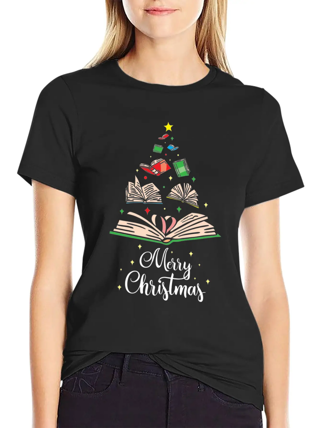 Cute Christmas Tree Books Clothing Book Lover Gift Unisex Casual T-Shirt – Clean Design For Daily Comfort
