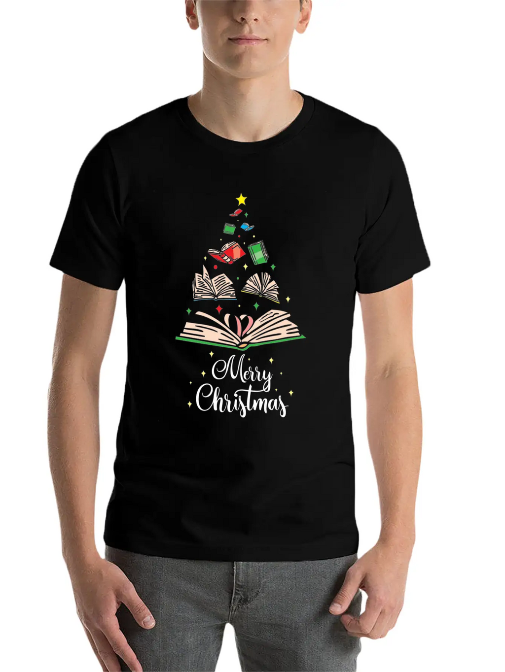 Cute Christmas Tree Books Clothing Book Lover Gift Unisex Casual T-Shirt – Clean Design For Daily Comfort