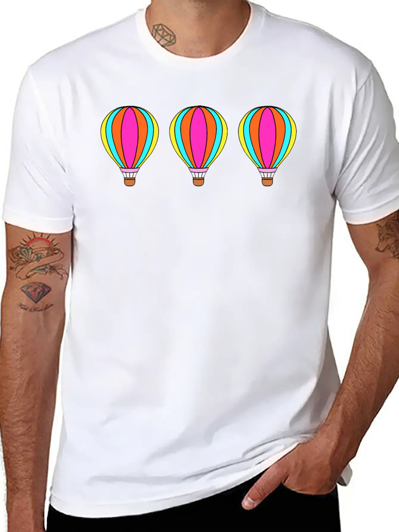 Cute Colorful Flying Hot Air Balloons Cartoon Unisex Casual T-Shirt – Clean Design For Daily Comfort