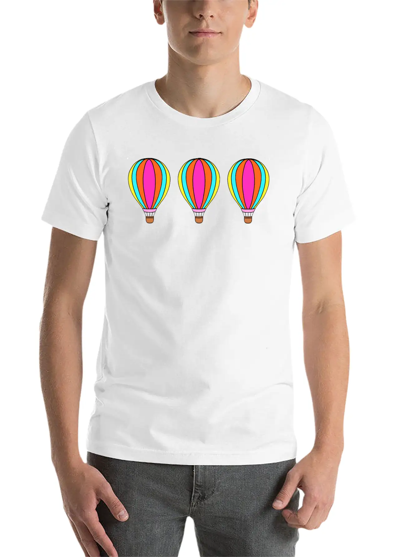 Cute Colorful Flying Hot Air Balloons Cartoon Unisex Casual T-Shirt – Clean Design For Daily Comfort