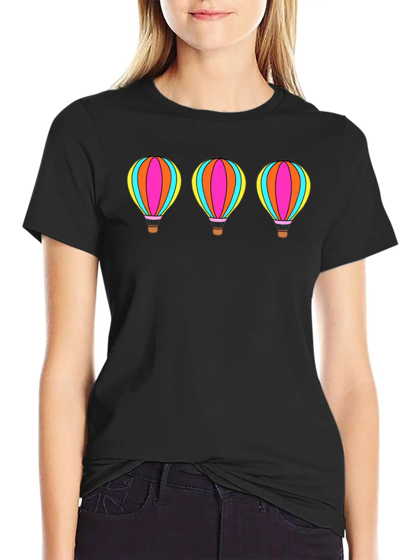 Cute Colorful Flying Hot Air Balloons Cartoon Unisex Casual T-Shirt – Clean Design For Daily Comfort