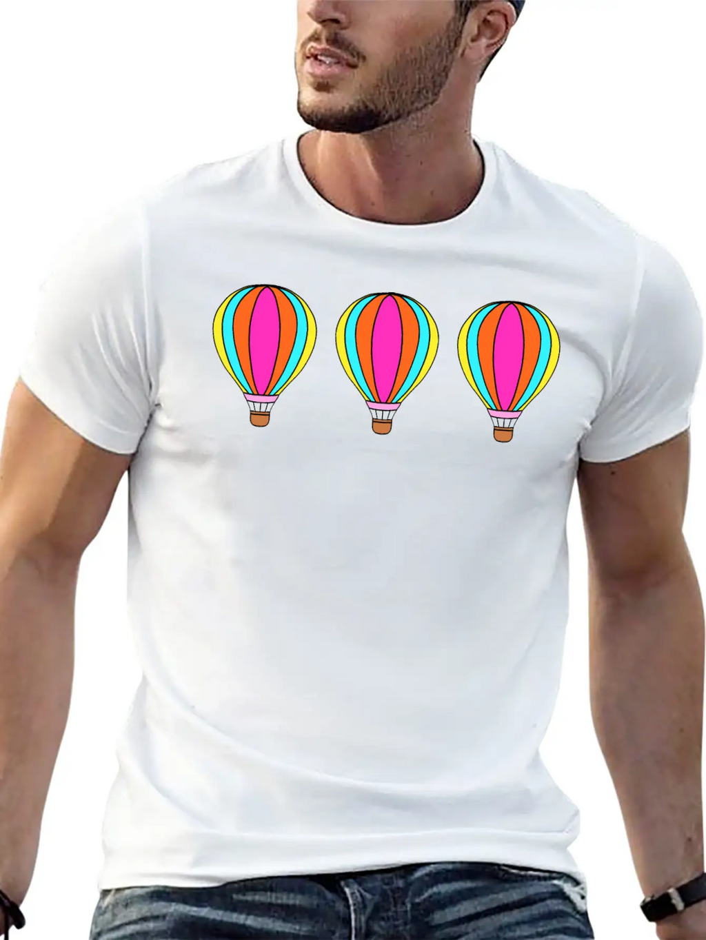 Cute Colorful Flying Hot Air Balloons Cartoon Unisex Casual T-Shirt – Clean Design For Daily Comfort