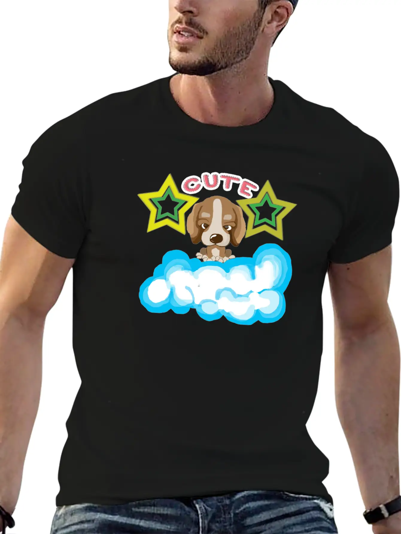 Cute Dog On Cloud Unisex Casual T-Shirt – Clean Design For Daily Comfort