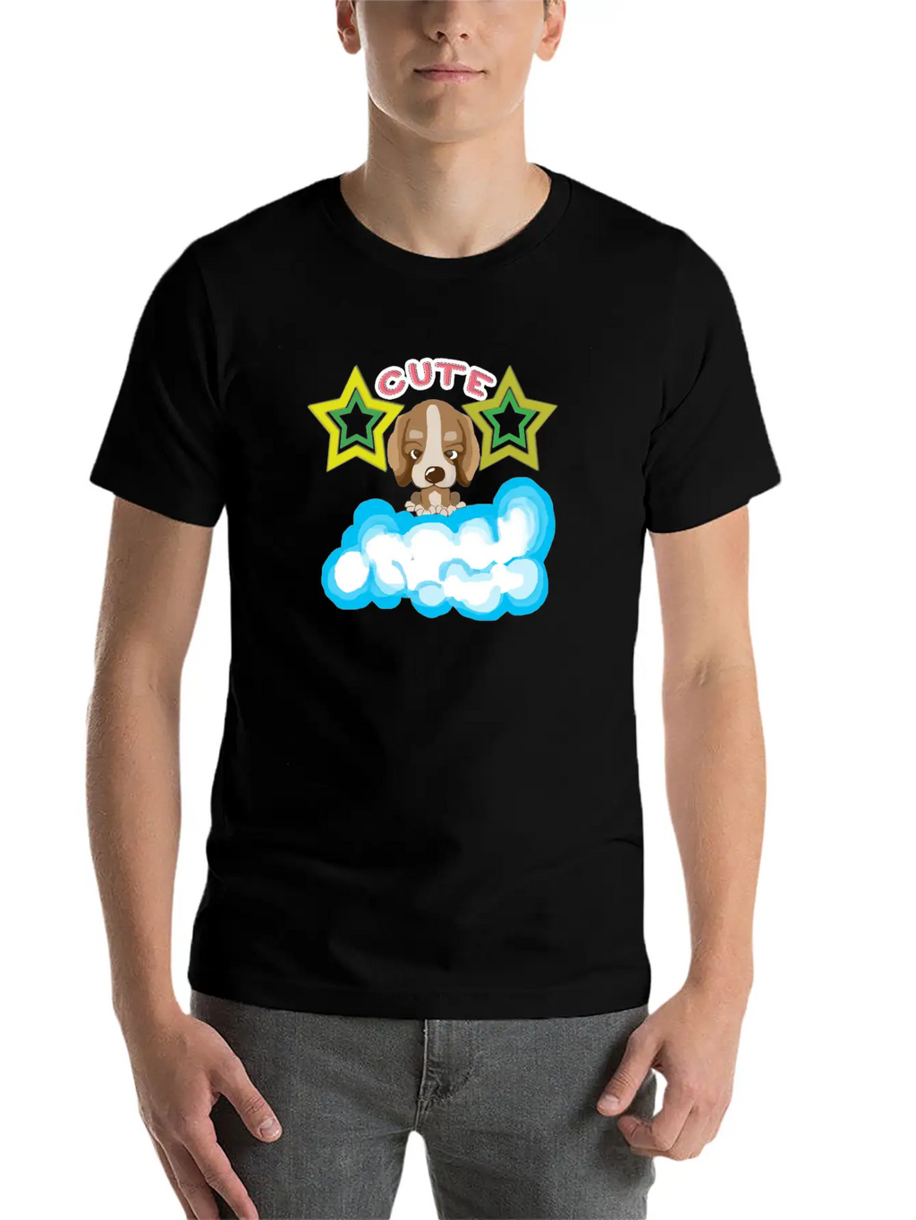 Cute Dog On Cloud Unisex Casual T-Shirt – Clean Design For Daily Comfort