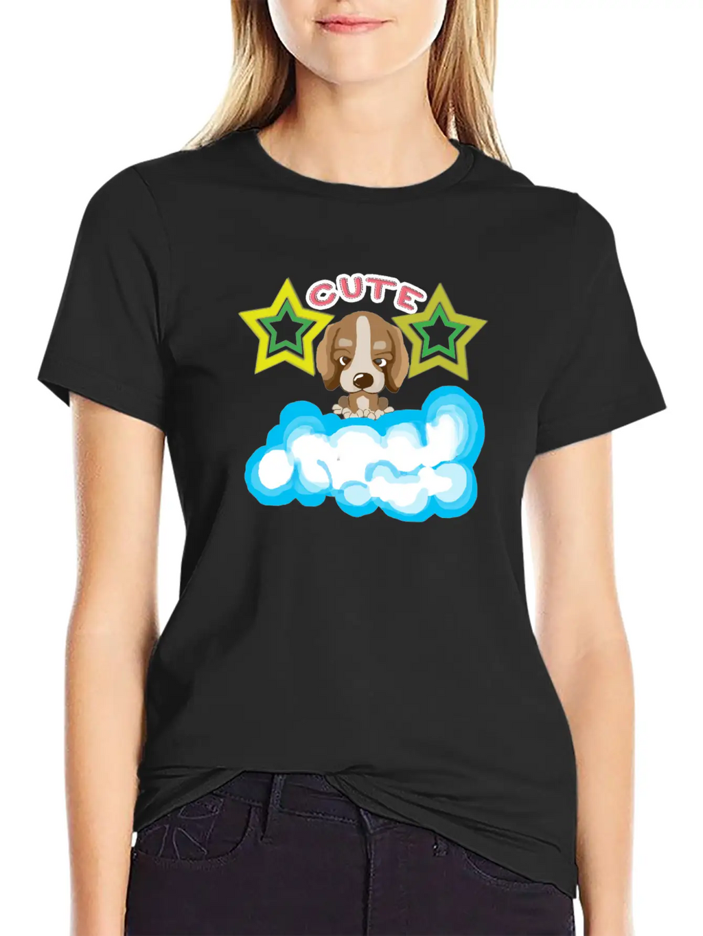 Cute Dog On Cloud Unisex Casual T-Shirt – Clean Design For Daily Comfort