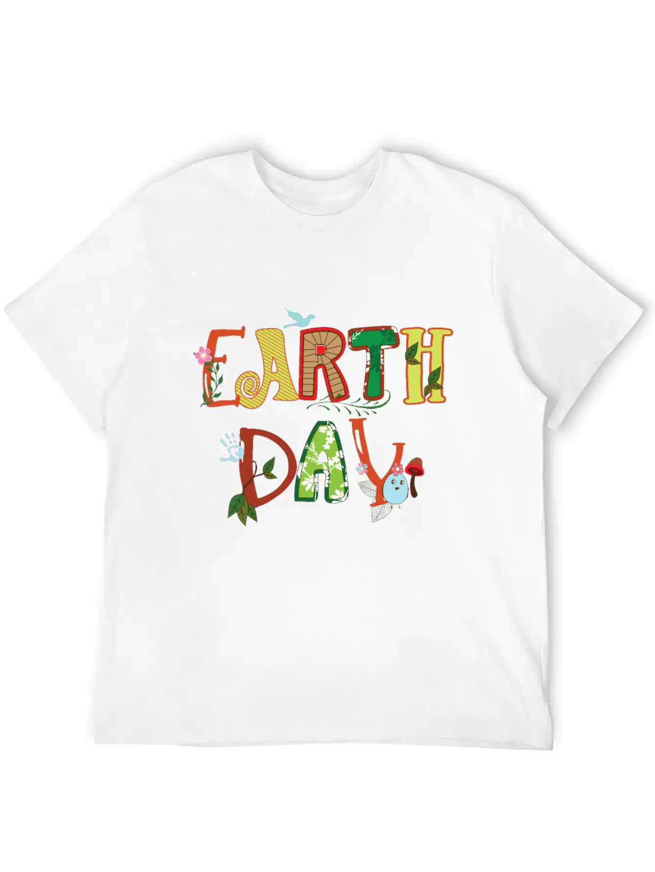 Cute Earth Day Leaves Vines Plants Letters Graphic Unisex Casual T-Shirt – Clean Design For Daily Comfort