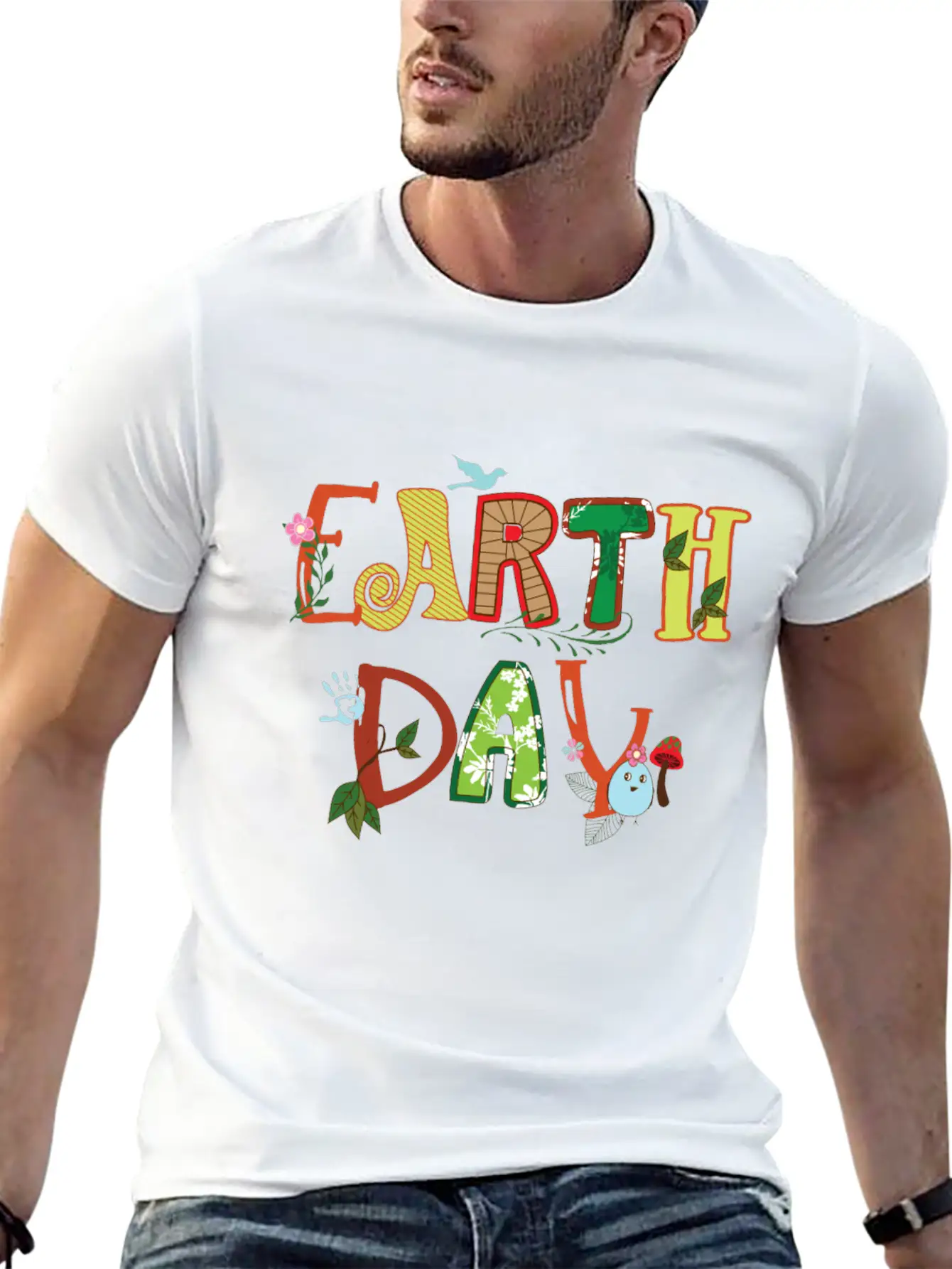 Cute Earth Day Leaves Vines Plants Letters Graphic Unisex Casual T-Shirt – Clean Design For Daily Comfort