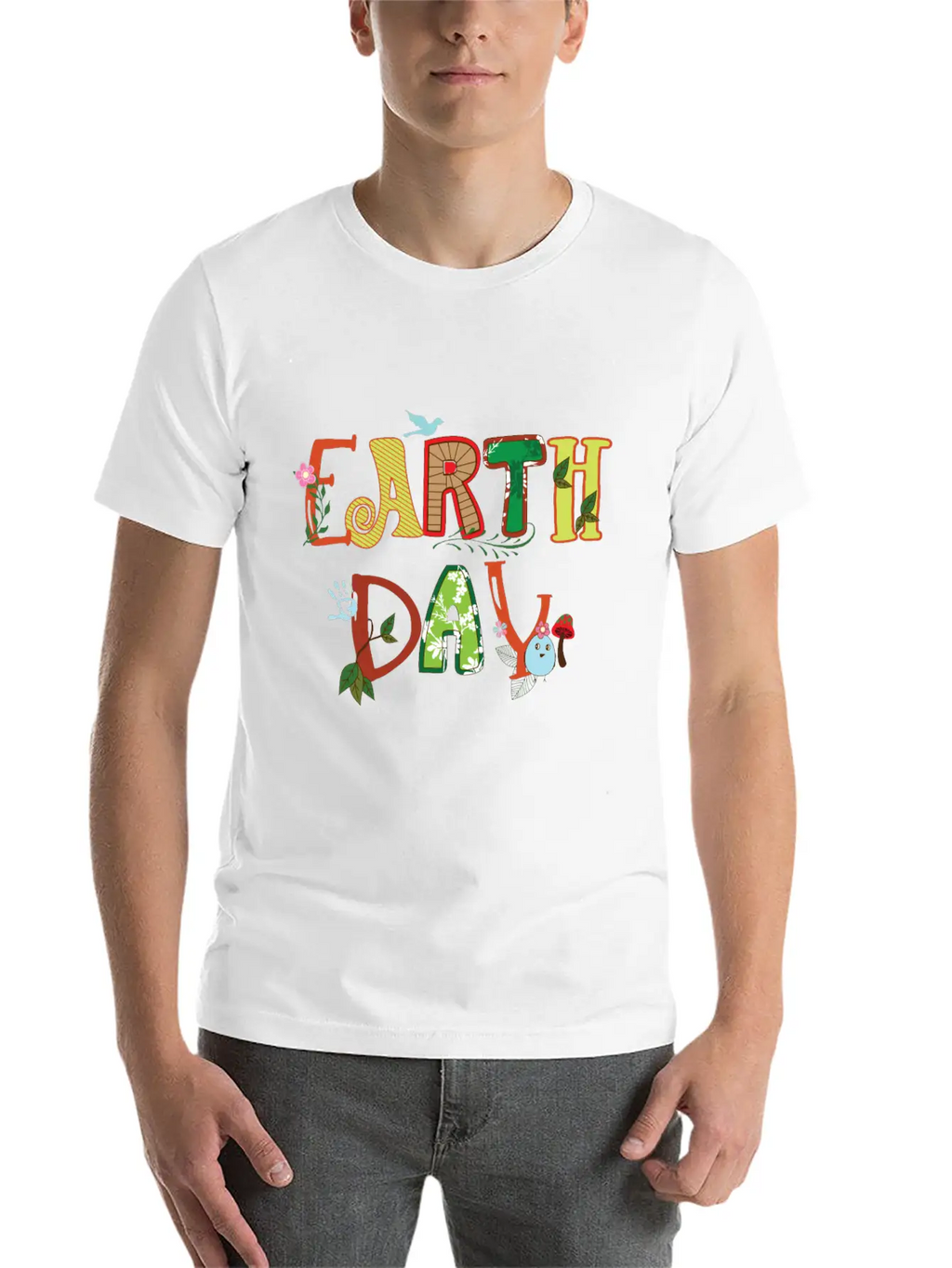 Cute Earth Day Leaves Vines Plants Letters Graphic Unisex Casual T-Shirt – Clean Design For Daily Comfort
