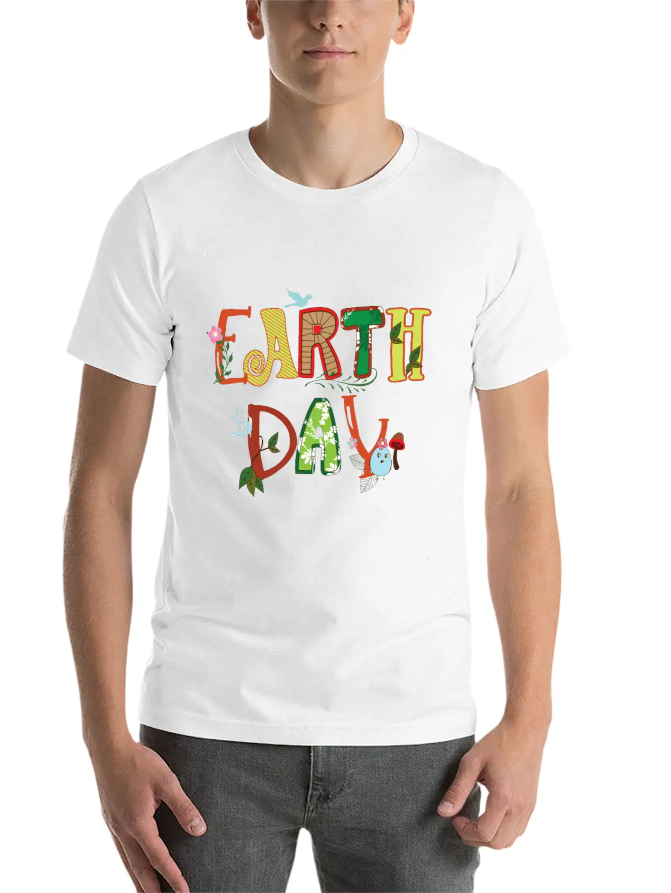 Cute Earth Day Leaves Vines Plants Letters Graphic Unisex Casual T-Shirt – Clean Design For Daily Comfort