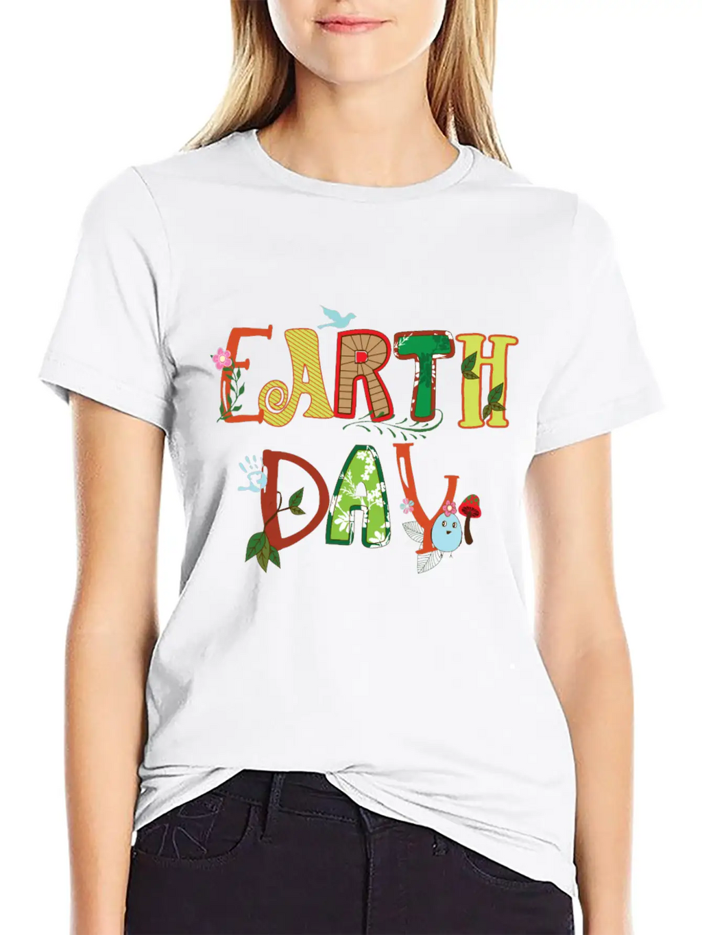 Cute Earth Day Leaves Vines Plants Letters Graphic Unisex Casual T-Shirt – Clean Design For Daily Comfort