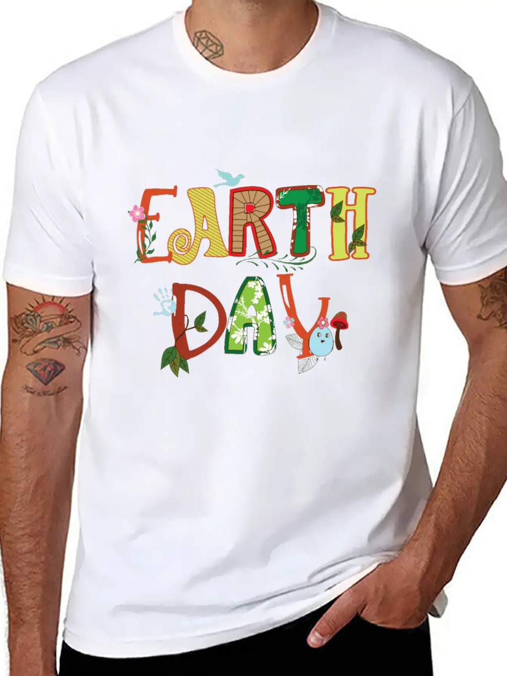 Cute Earth Day Leaves Vines Plants Letters Graphic Unisex Casual T-Shirt – Clean Design For Daily Comfort