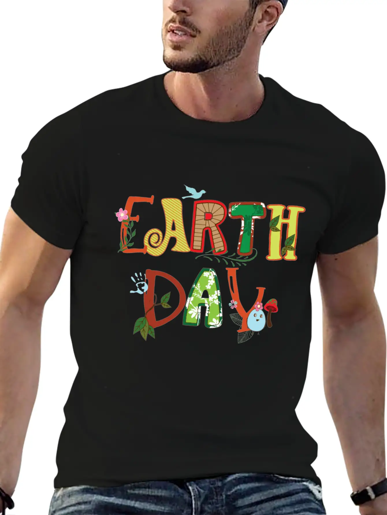Cute Earth Day Leaves Vines Plants Letters Graphic Unisex Casual T-Shirt – Clean Design For Daily Comfort