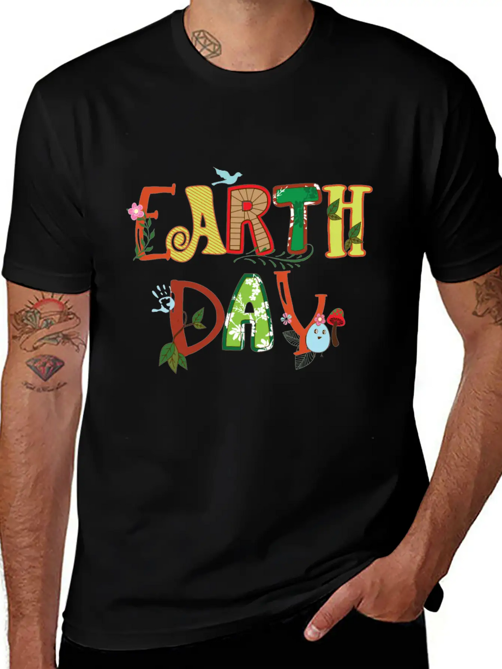 Cute Earth Day Leaves Vines Plants Letters Graphic Unisex Short Sleeve Soft Cotton T-Shirt – Casual Everyday Wear