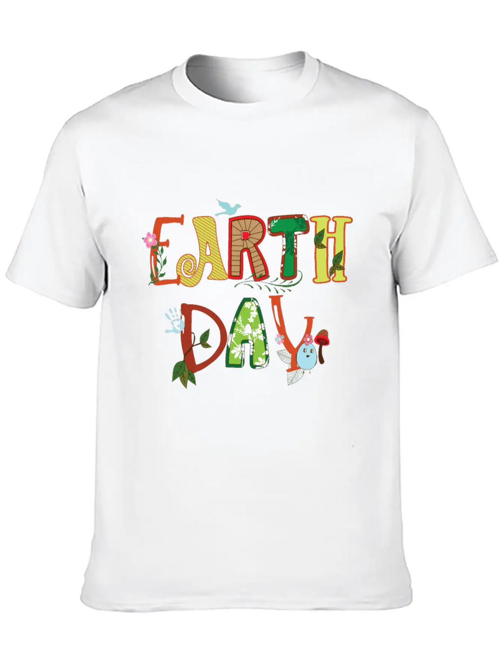 Cute Earth Day Leaves Vines Plants Letters Graphic Unisex Short Sleeve Soft Cotton T-Shirt – Casual Everyday Wear