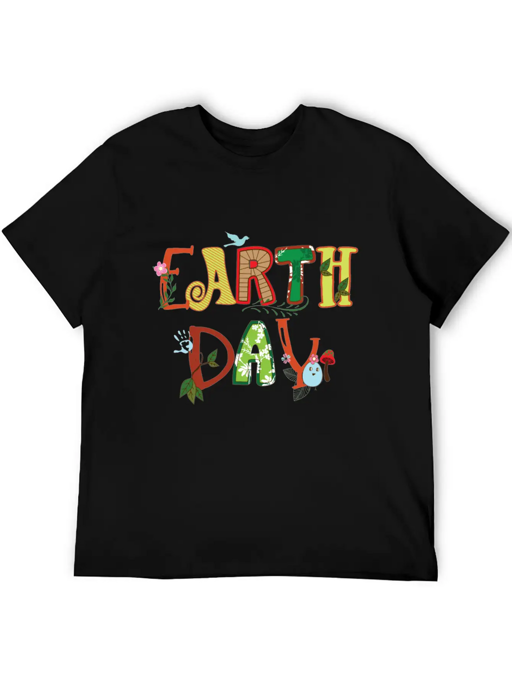 Cute Earth Day Leaves Vines Plants Letters Graphic Unisex Short Sleeve Soft Cotton T-Shirt – Casual Everyday Wear