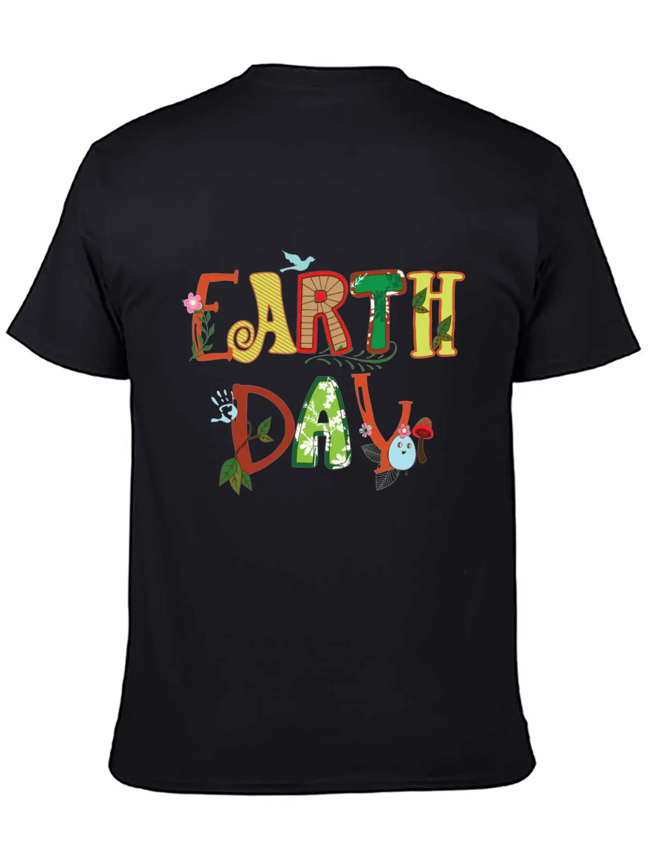 Cute Earth Day Leaves Vines Plants Letters Graphic Unisex Short Sleeve Soft Cotton T-Shirt – Casual Everyday Wear