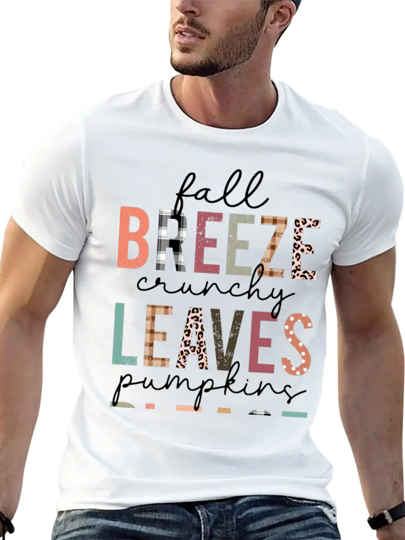 Cute Fall Breeze Crunchy Leaves Pumpkins Please Casual Graphic T-Shirt – Simple And Comfortable Daily Wear