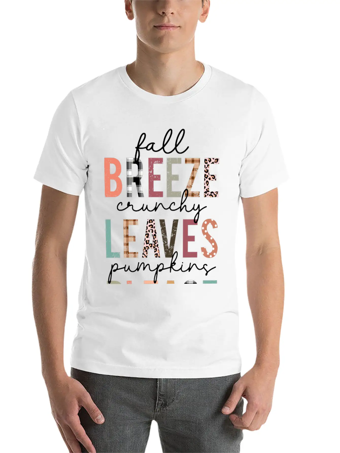 Cute Fall Breeze Crunchy Leaves Pumpkins Please Casual Graphic T-Shirt – Simple And Comfortable Daily Wear