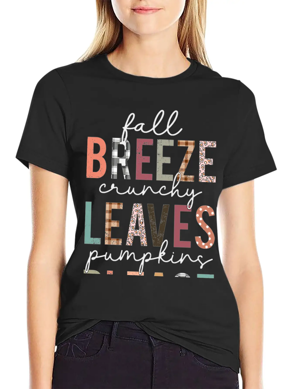 Cute Fall Breeze Crunchy Leaves Pumpkins Please Casual Graphic T-Shirt – Simple And Comfortable Daily Wear