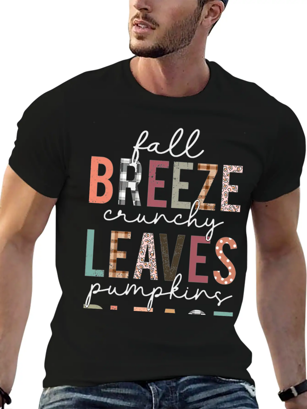 Cute Fall Breeze Crunchy Leaves Pumpkins Please Casual Graphic T-Shirt – Simple And Comfortable Daily Wear
