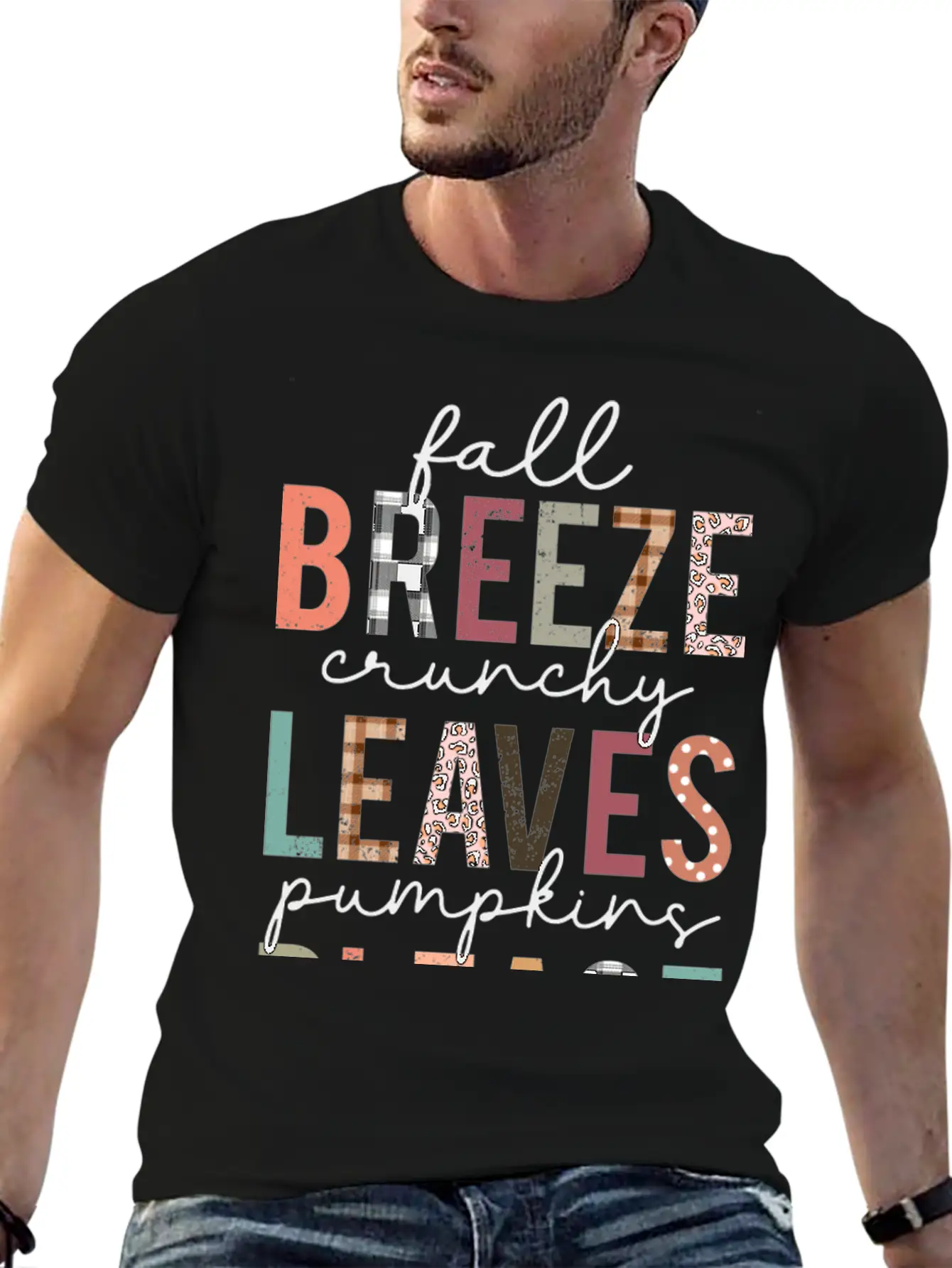 Cute Fall Breeze Crunchy Leaves Pumpkins Please Casual Graphic T-Shirt – Simple And Comfortable Daily Wear