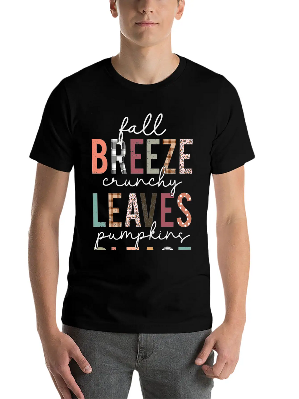 Cute Fall Breeze Crunchy Leaves Pumpkins Please Casual Graphic T-Shirt – Simple And Comfortable Daily Wear