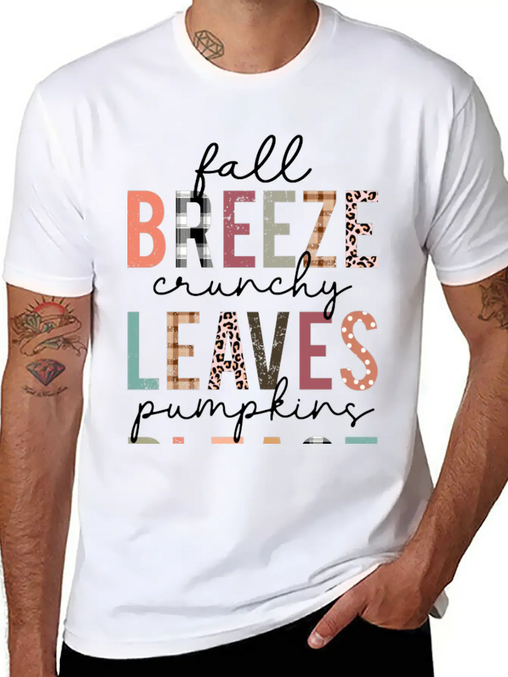 Cute Fall Breeze Crunchy Leaves Pumpkins Please Casual Graphic T-Shirt – Simple And Comfortable Daily Wear