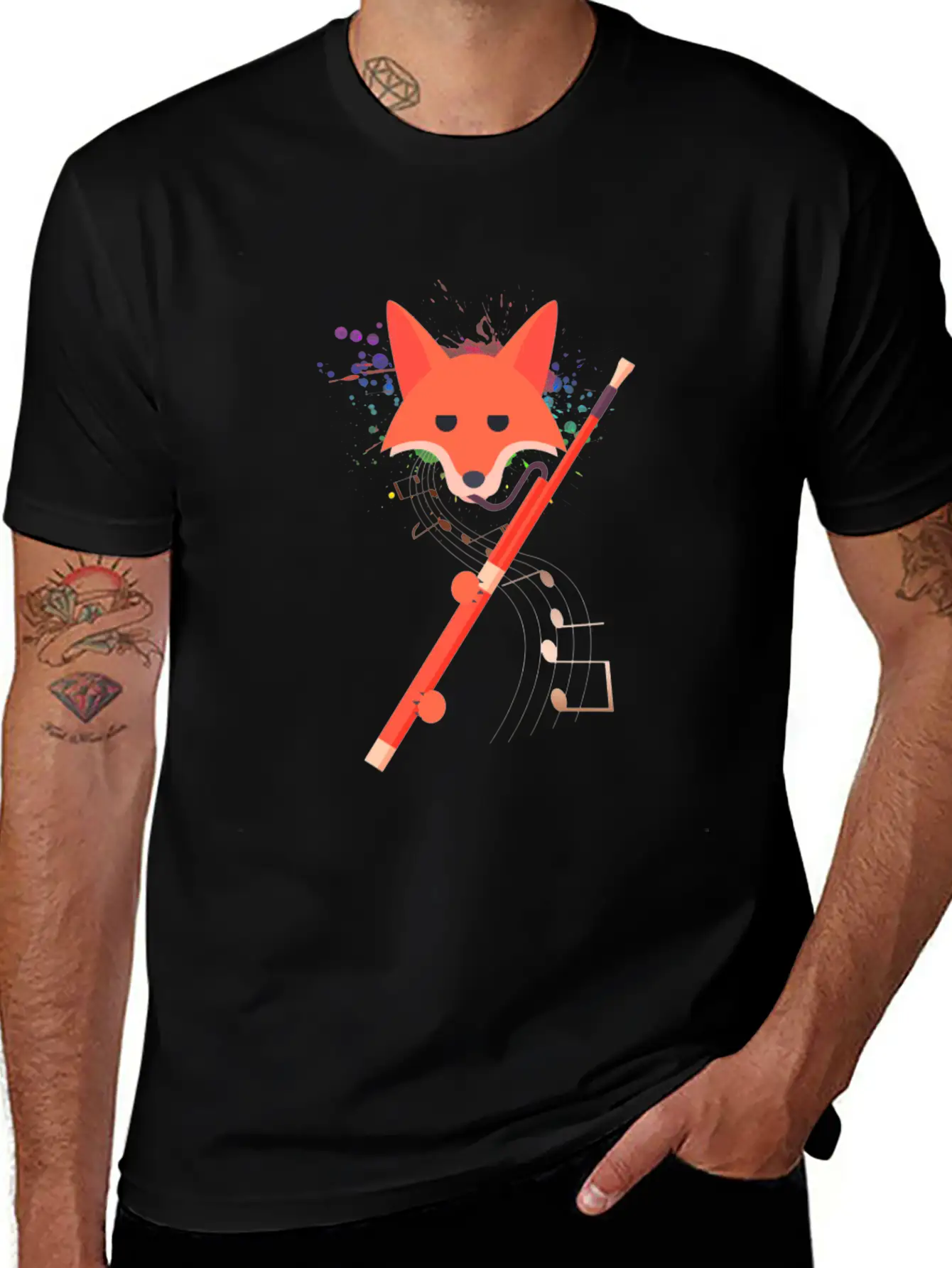 Cute Fox Playing Bassoon Wind Musician Animal Gift Casual Graphic T-Shirt – Simple And Comfortable Daily Wear