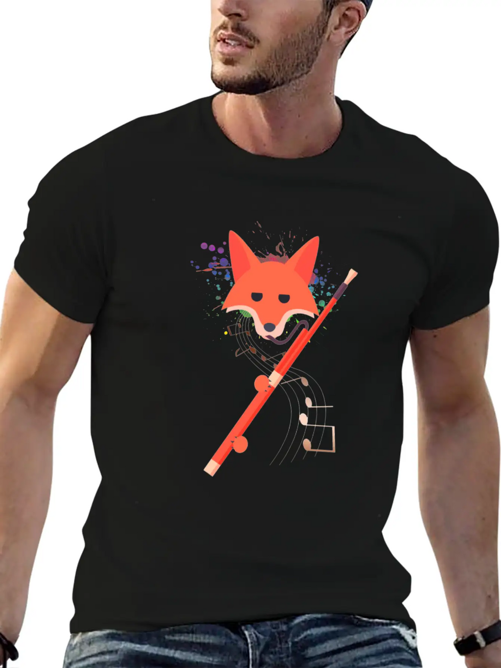 Cute Fox Playing Bassoon Wind Musician Animal Gift Casual Graphic T-Shirt – Simple And Comfortable Daily Wear