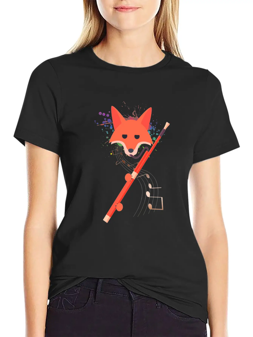 Cute Fox Playing Bassoon Wind Musician Animal Gift Casual Graphic T-Shirt – Simple And Comfortable Daily Wear