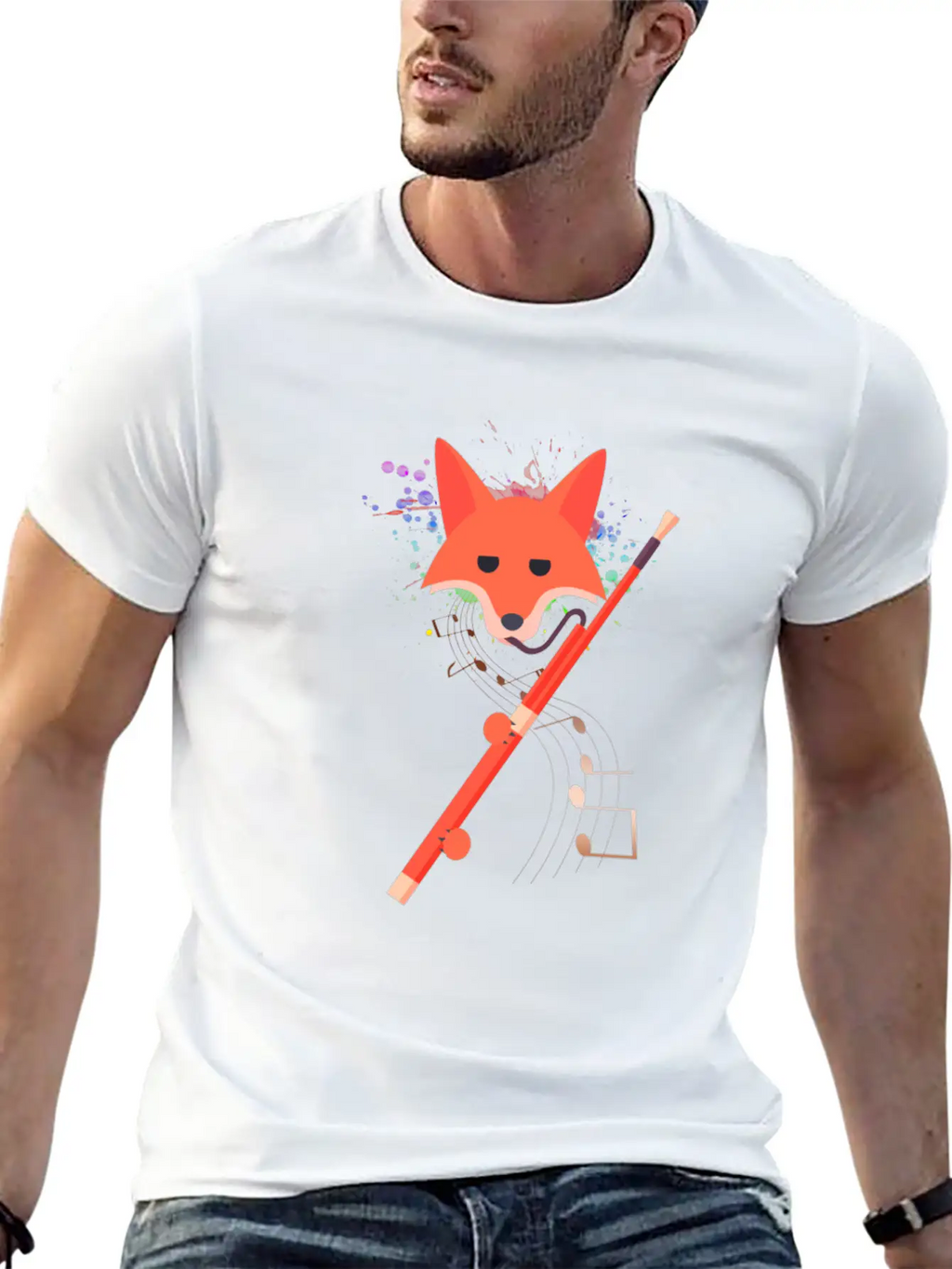 Cute Fox Playing Bassoon Wind Musician Animal Gift Casual Graphic T-Shirt – Simple And Comfortable Daily Wear