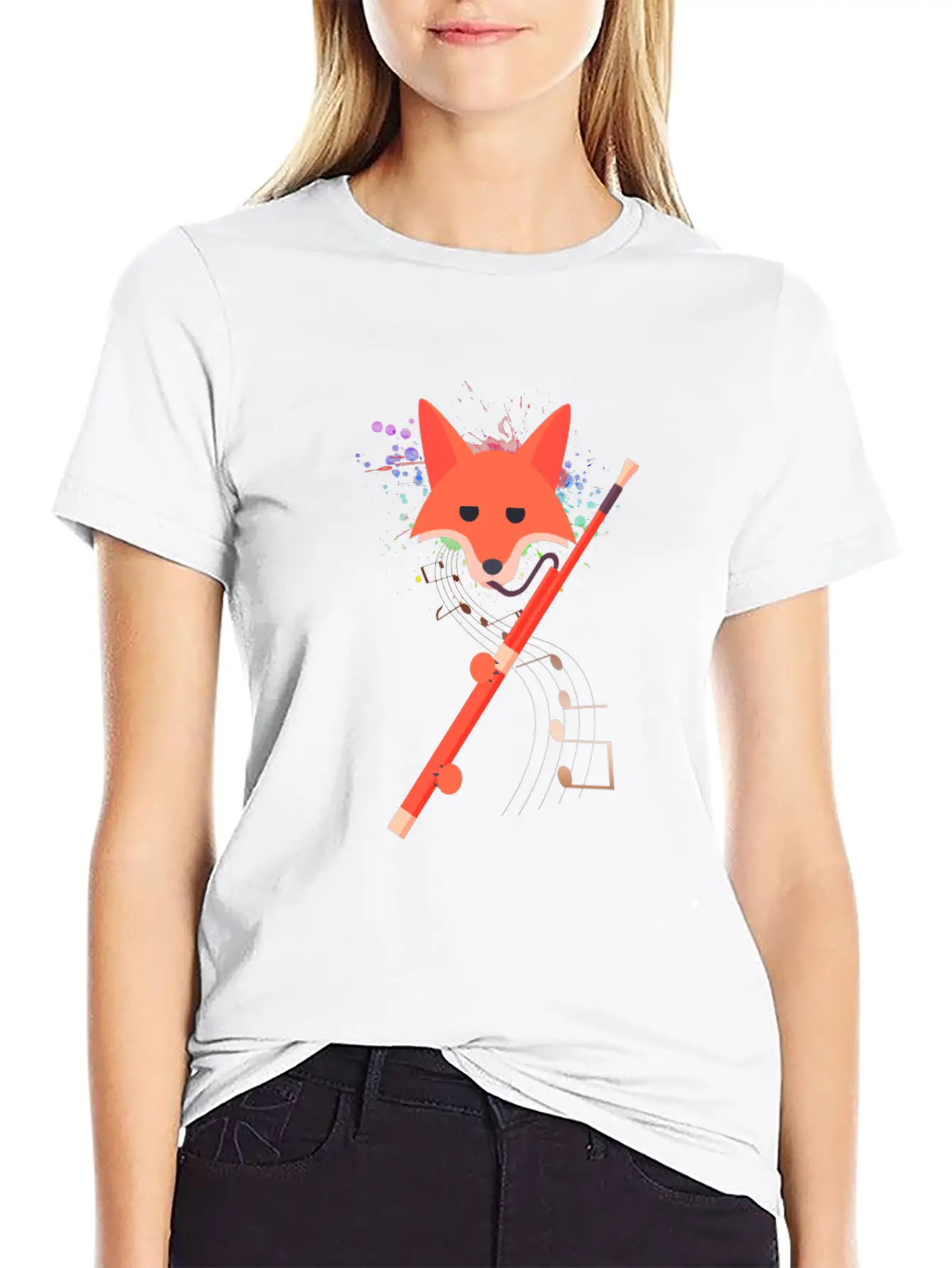 Cute Fox Playing Bassoon Wind Musician Animal Gift Casual Graphic T-Shirt – Simple And Comfortable Daily Wear