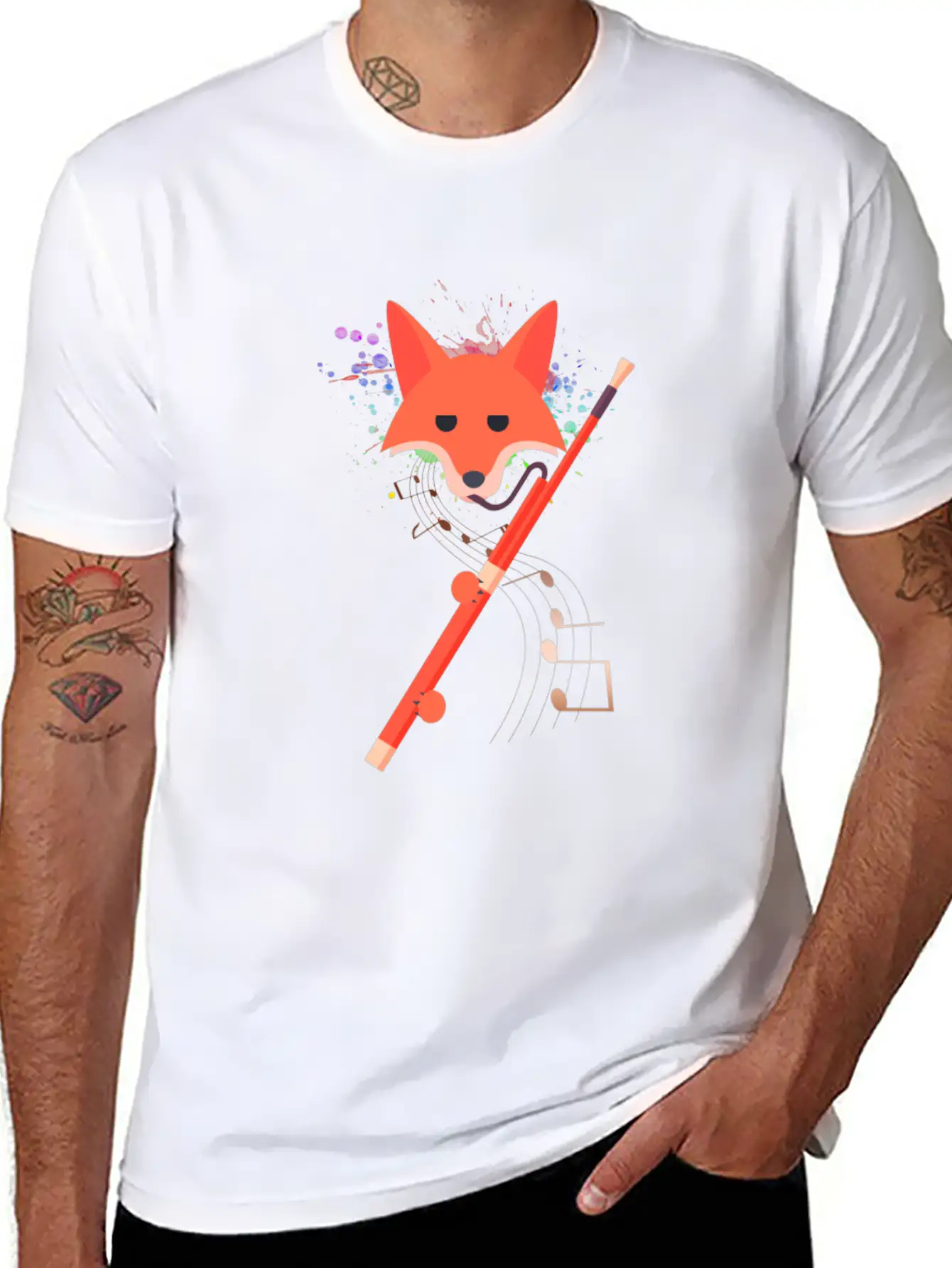 Cute Fox Playing Bassoon Wind Musician Animal Gift Casual Graphic T-Shirt – Simple And Comfortable Daily Wear