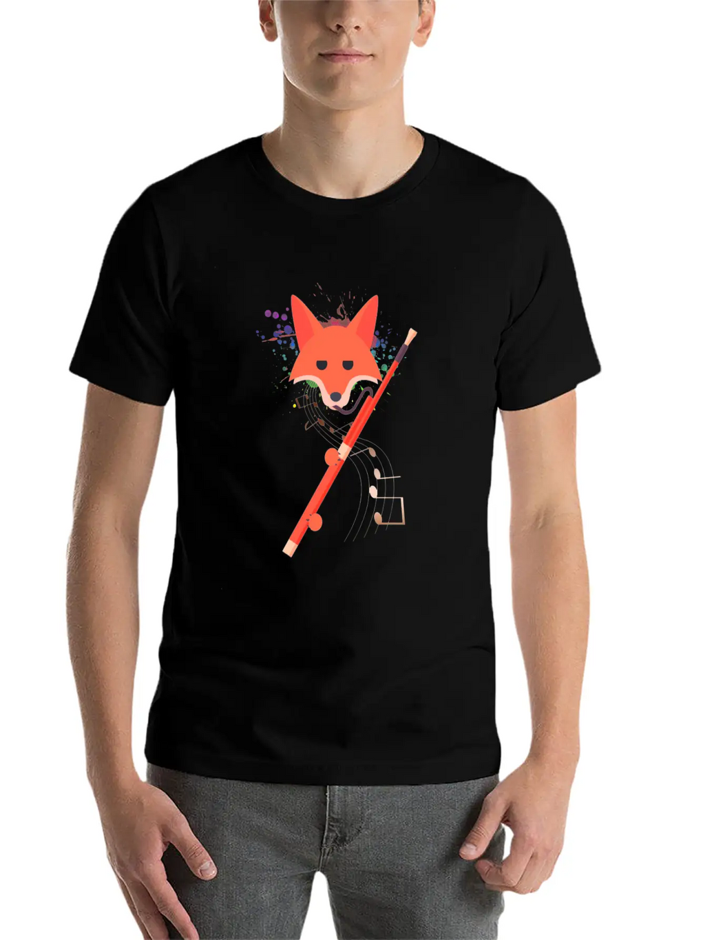 Cute Fox Playing Bassoon Wind Musician Animal Gift Casual Graphic T-Shirt – Simple And Comfortable Daily Wear