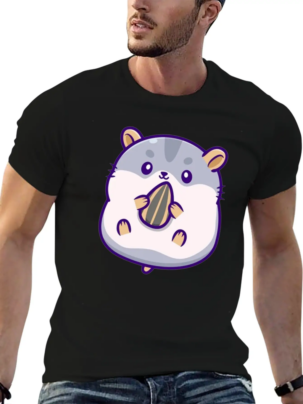 Cute Hamster Eating Sunflower Seed Unisex Casual T-Shirt – Clean Design For Daily Comfort