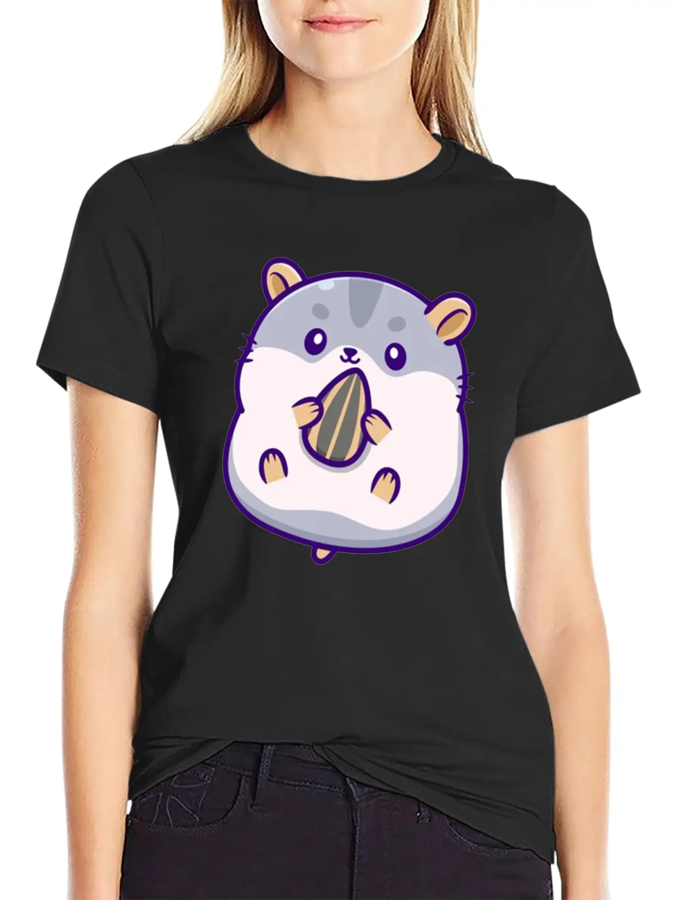 Cute Hamster Eating Sunflower Seed Unisex Casual T-Shirt – Clean Design For Daily Comfort