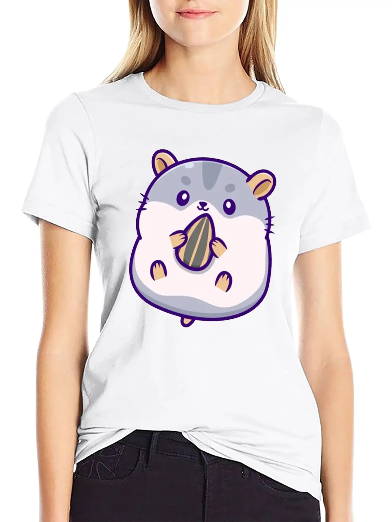 Cute Hamster Eating Sunflower Seed Unisex Casual T-Shirt – Clean Design For Daily Comfort