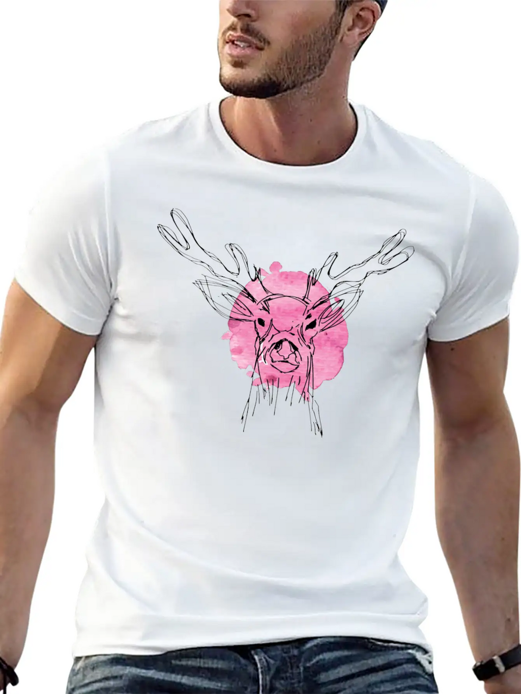 Cute Hand Drawn Deer With Pink Color Slpash Breathable Graphic T-Shirt – Perfect For Casual Days