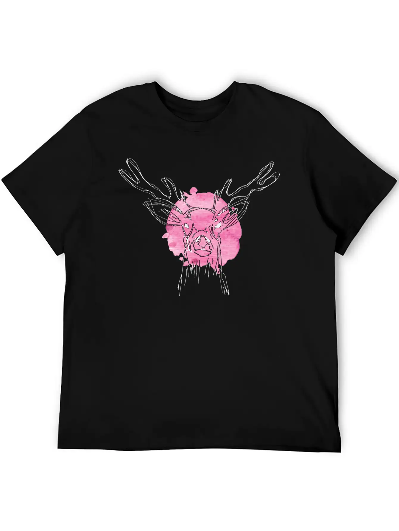 Cute Hand Drawn Deer With Pink Color Slpash Breathable Graphic T-Shirt – Perfect For Casual Days