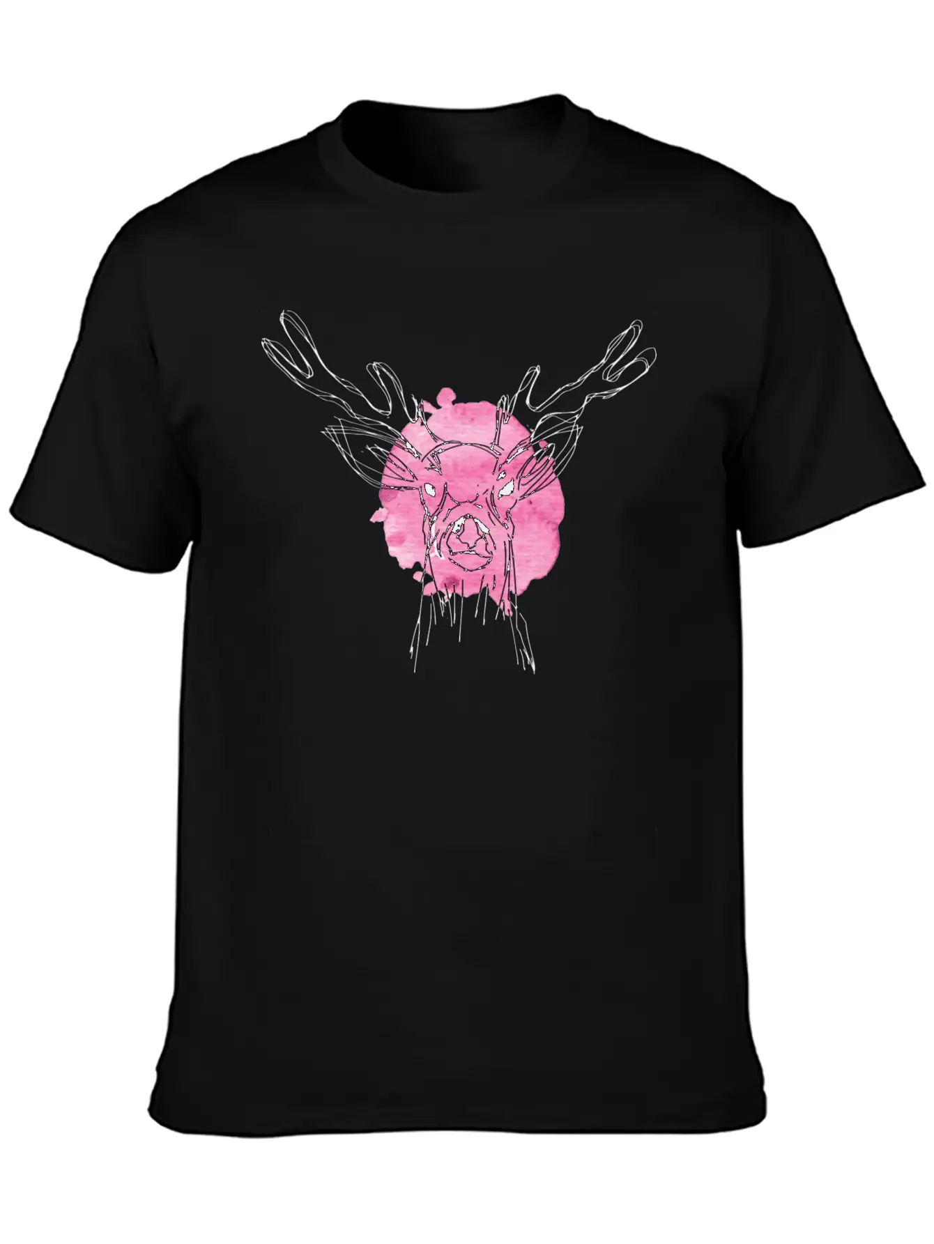 Cute Hand Drawn Deer With Pink Color Slpash Breathable Graphic T-Shirt – Perfect For Casual Days