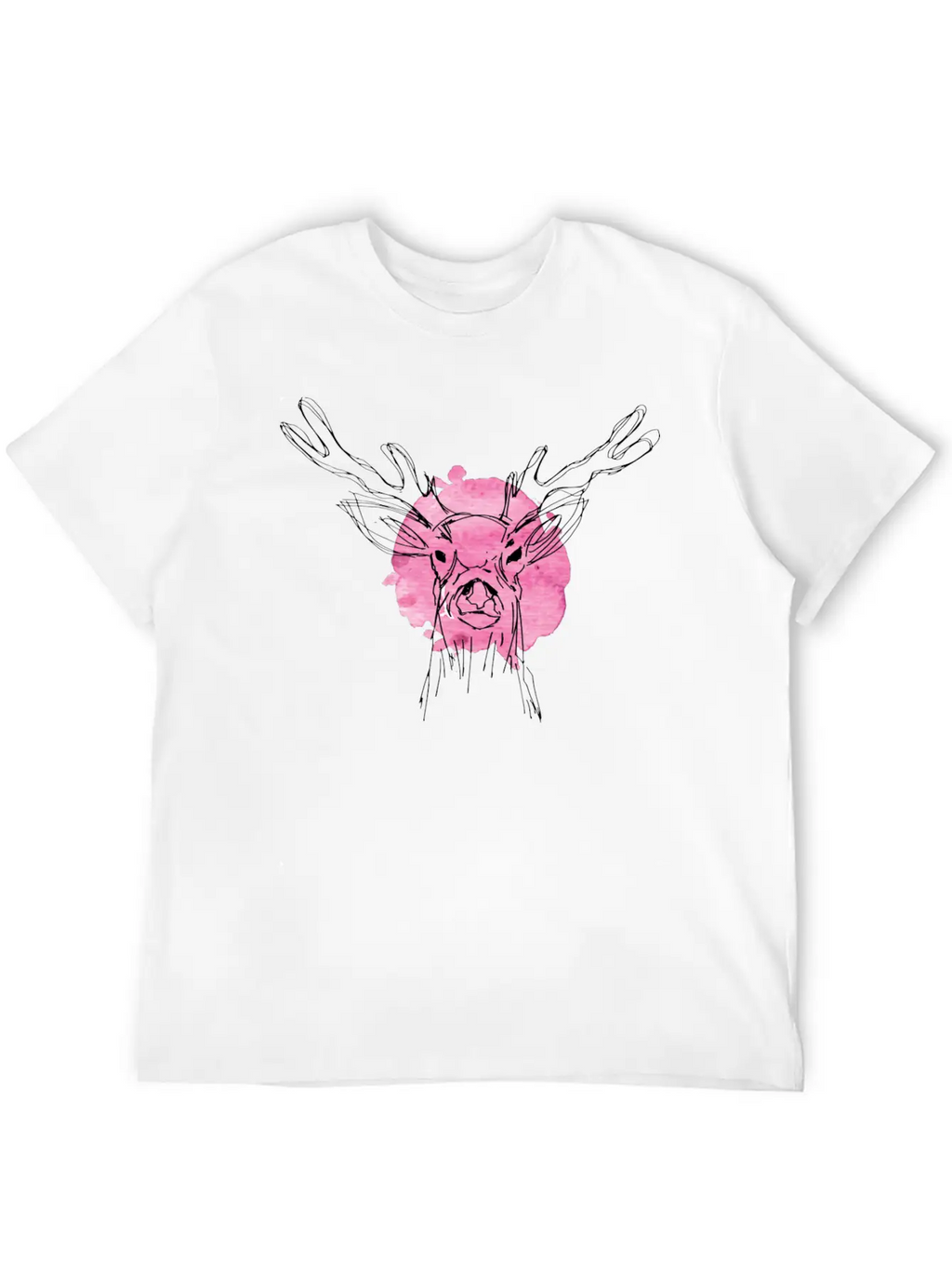 Cute Hand Drawn Deer With Pink Color Slpash Breathable Graphic T-Shirt – Perfect For Casual Days