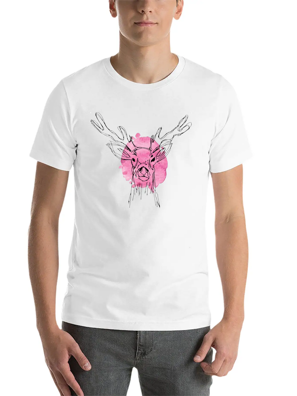Cute Hand Drawn Deer With Pink Color Slpash Breathable Graphic T-Shirt – Perfect For Casual Days